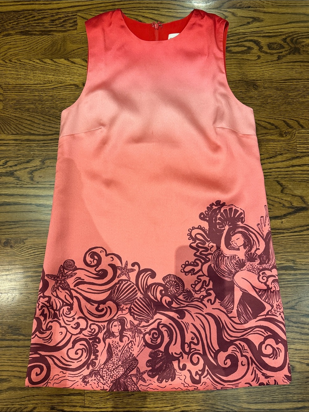 Sleeveless Coral Ombre A-Line Dress with Nautical Print